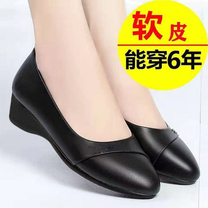 Soft Leather Shoes, Mother's Shoes, Women's Work Leather Shoes, New Style Slip-On Comfortable Middle-Aged Shoes