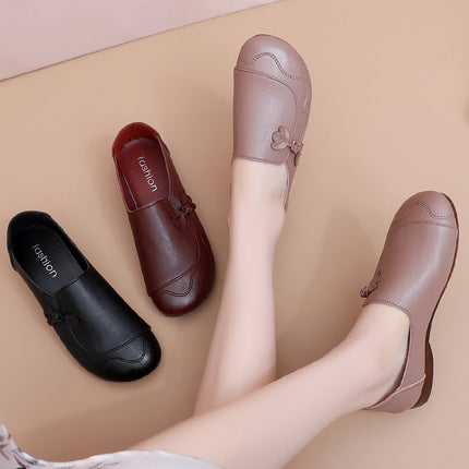 2026 Mom's Shoes: Soft Sole, Comfortable, Non-Slip, Middle-Aged Leather Shoes, Flat Shoes for Middle-Aged and Elderly Women, Spring and Autumn Style