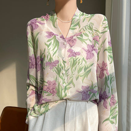 Fairy-Like and Light-Weight Georgette Silk Shirt for Women, Cardigan Blouse Top, Summer Sun Protection Jacket