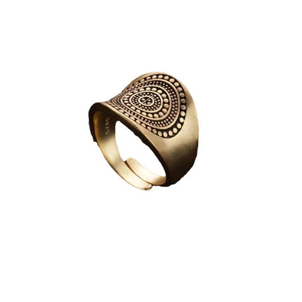Yinxi 2025 New Retro Gold Dot Ring Wide Version Bohemian Style Index Finger Ring Fashion Trendy Ring