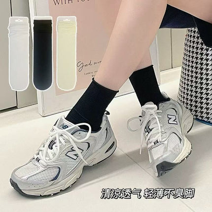 Ice Socks 2025 Popular Women's Summer Thin Pure Color Mid-Calf Socks for Girls Summer Japanese Style Style Sweat-Absorbent, Breathable and Deodorant