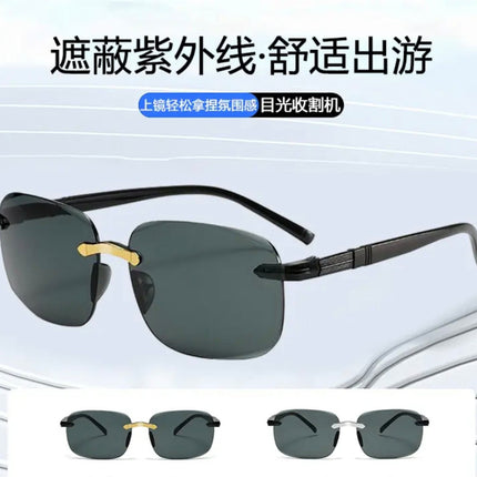 Frameless Edge-Cut Trendy Sunglasses, Fashionable Driving Anti-Uv Glasses, Douyin Live Broadcast Sunglasses for Men and Women