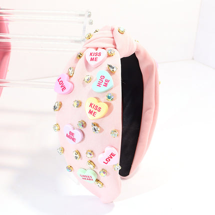 Cross-border European and American New Diamond-encrusted Love Hair Hoop Beaded Fashion Sweet High-end Knot High Cranial Top Ball Head Hoop
