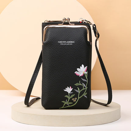 Manufacturer's Supply 2024 New Women's Mobile Phone Bag Korean Style Fashionable Pebbled Pattern Pure Color Embroidered Cross-Body Shoulder Bag