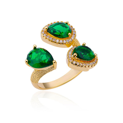 Europe and the United States cross-border exquisite inlaid green zircon flower ring ladies 2025 new high-grade retro ring wholesale