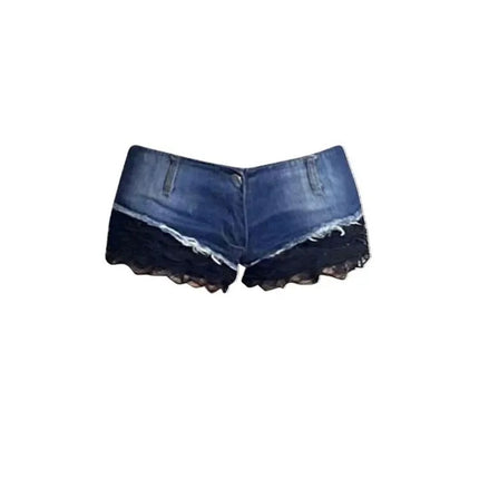 321 Shorts Women's European and American Style Millennial Hot Girl Sexy Tight Low Waist Hip Lace Stitching Denim Hot Pants