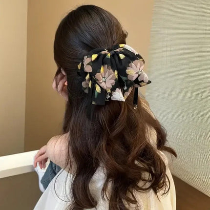 2025 New Style Bow Ribbon Floral Clip High-End Ponytail Clip Hair Clip for Small Hair Volume Back of the Head Clip