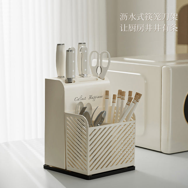 Household Knife and Chopsticks Two-In-One Chopstick Cage Multi-Functional Easy-To-Clean Chopstick Barrel Cut Out Drain Chopstick Box Kitchen Storage Rack