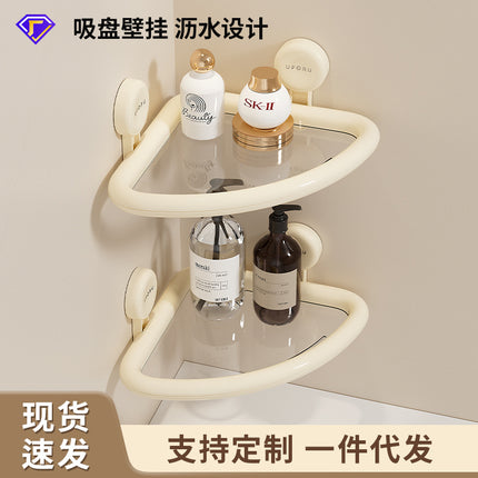 Suction Cup Triangular Storage Rack for Bathroom, Punch-Free Wall-Mounted Washbasin, Multi-Functional Large-Capacity Drainable Storage Rack