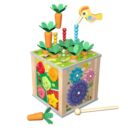 Children's Montessori wooden multi-functional treasure box coin box knocking piano pulling radish fruit matching building blocks educational toys