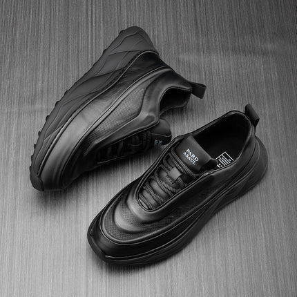 Factory Direct Supply Cowhide Shoes Men's Shoes Niche Design Bread Shoes Trend Thick Bottom Ultra Light Casual Leather Shoes fleece-lined Trendy