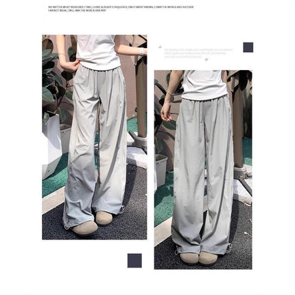 navy blue Overalls Women's Summer Thin High Waist Loose Straight Dosing Casual Sports Wide Leg Pants