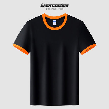 A Little Summer Catering Round Neck T-Shirt Milk Tea Hot Pot Restaurant Supermarket Service Staff Uniform Short-Sleeved Printed Logo