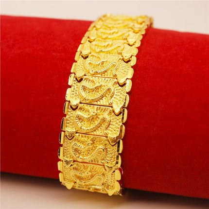 High Imitation Gold Dragon Pattern Bracelet, Pure Brass Processing to Create Gold-Plated Jewelry for Men, Vietnamese Sand Gold Watch Chain