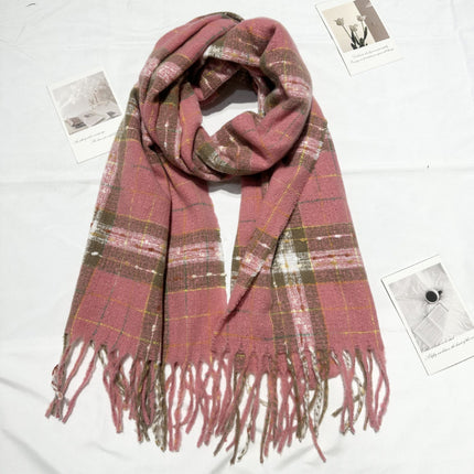 Starry Sky Scarf for Women, New Color-Blocking Autumn and Winter Warm Neck Warmer, Retro Japanese Plaid Versatile Korean-Style Shawl