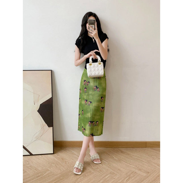 Original Real Photograph National Style Beaded Hollow Knit Sweater Q Edition Tang Palace Night Banquet New Chinese Miyake Pleated Skirt