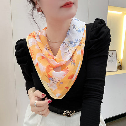 Magnetic buckle summer chiffon breathable sunscreen small square scarf neck scarf women's 2024 new all-match spring and autumn turban