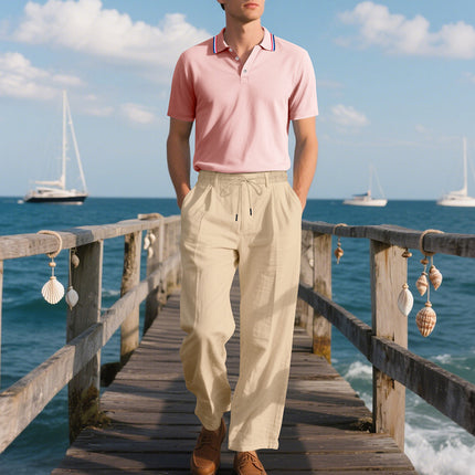 2025 European and American Independent Station Cross-Border New Men's Pure Color Drawstring Cotton and Linen Loose Casual Beach Casual Pants