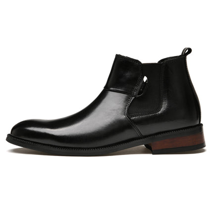 High-grade winter business leather boots suit British first layer cowhide light luxury casual slip-on height increasing Chelsea boots men's boots