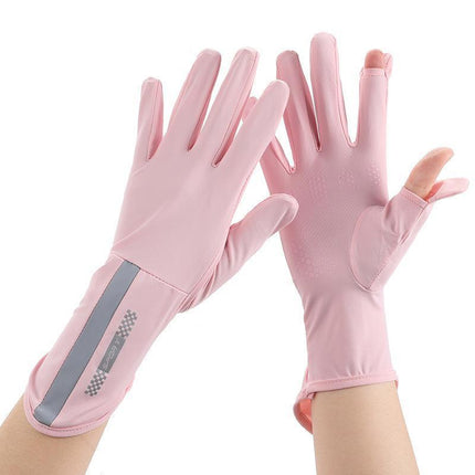 Ice Silk Sun Protection Gloves for Women, Thin Style, Breathable, Non-Slip, Suitable for Driving and Electric Vehicles, Uv Protection, Two-Finger Exposed Design, Touchscreen Compatible