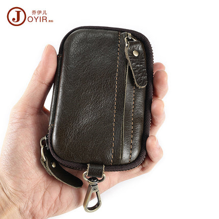 Portable Leather Key Bag Car Key Storage Bag Multifunctional Coin Purse with Card Holder Waist Hanging Cowhide Key Bag for Men