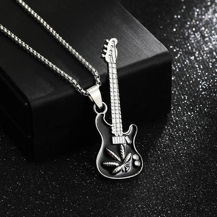 New Guitar Pendant Necklace for Men, Colorful Oil-Drip Alloy Instrument Stainless Steel Pendant DIY Jewelry Accessories for Women