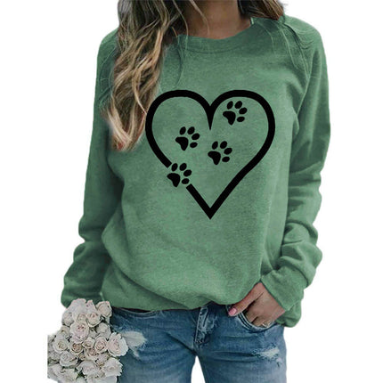 Foreign trade supply love dog foot printing round neck jacket sweater European size women's coat long sleeve cross-border autumn and winter