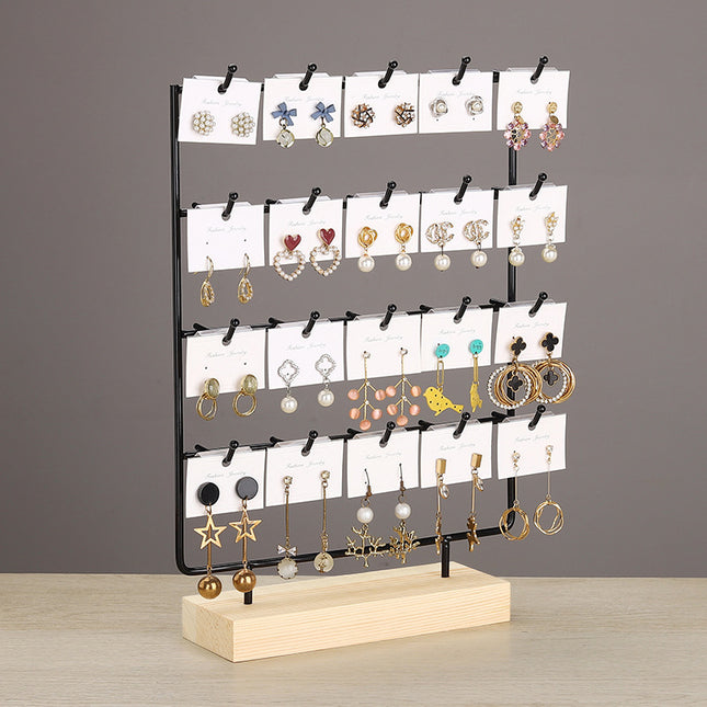 Solid Wood Iron Earring Rack Storage Hanging Earrings Earrings Cardboard Jewelry Rack Desktop Display Stall Jewelry Display Rack