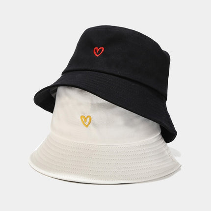 Cross-Border Amazon Love Embroidered Cotton Fisherman Hat for Girls, Outdoor Leisure Sunshade, Personalized Style, Fashionable and Small Face