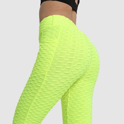 Amazon European and American Leggings Peach Fitness Pants High Waist Hip Leggings Pocket Jacquard Bubble Yoga Pants