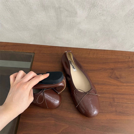 Gentle Evening Breeze Bowknot Soft-Soled Flats for Women 2025 New Style Shallow Mouth Fairy Ballet Shoes Egg Roll Maternity Shoes
