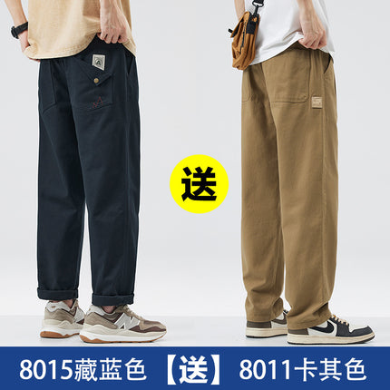 American Pure Cotton Cargo Pants Men's Loose Straight 2025 Spring, Autumn and Summer New Casual Sports Wide-Leg Long Pants