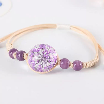 Gypsophila Dried Flower Bracelet for Girls, Students, Best Friends, Couples Gift, Glass Ball Eternal Real Flower Ceramic Couple Bracelet
