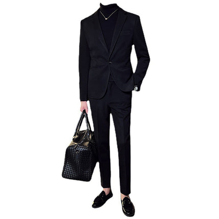 Woolen Suit Set for Men, Autumn and Winter Thickened Suit Two-Piece Set, Light Business Casual Single-Button Formal Wear