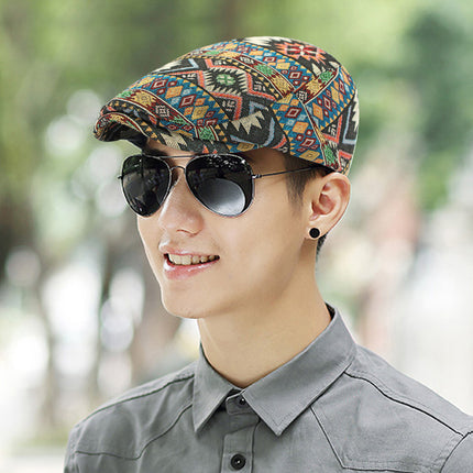 Hat Women British Retro Beret Ethnic Style Distinctive Totem Jacquard Cap Fashion Casual Forward Cap Men