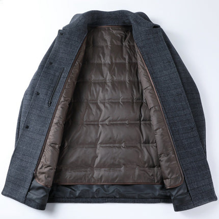Double-Sided Wool Coat for Men, Mid-Length, Suitable for Middle-Aged and Elderly Fathers, Woolen Overcoat with down Lining