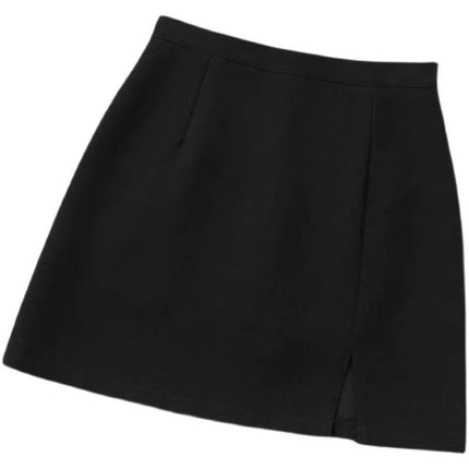 Slightly Chubby Women's High-Waisted Slimming Slit Skirt, Black Bodycon Skirt for Pear-Shaped Figure