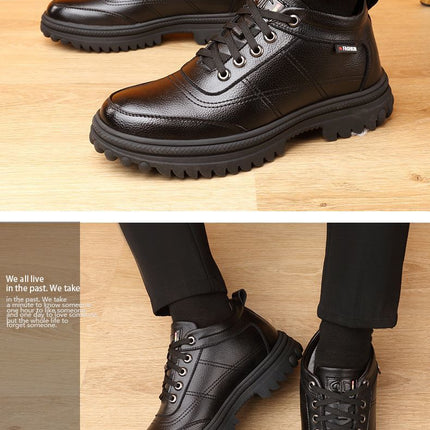 Genuine Leather leather broken size leak-picking men's cotton shoes dad shoes winter fleece-lined warm cotton leather shoes men's high-top cotton shoes