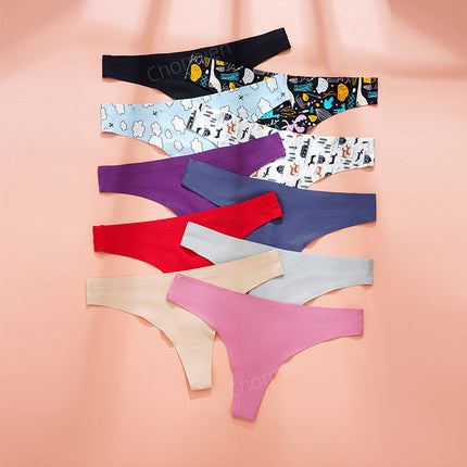 Sports Yoga Female Sexy Style Ice Silk Underwear Women's Low-Waist Seamless Underwear Cross-Border European and American Large Size T-Shaped T-Pants