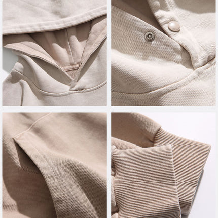 Black Fleet Retro Hoodie, Washed Gradient Dyed Pure Cotton Loose Pullover Couple Style Sweatshirt, Casual and Versatile