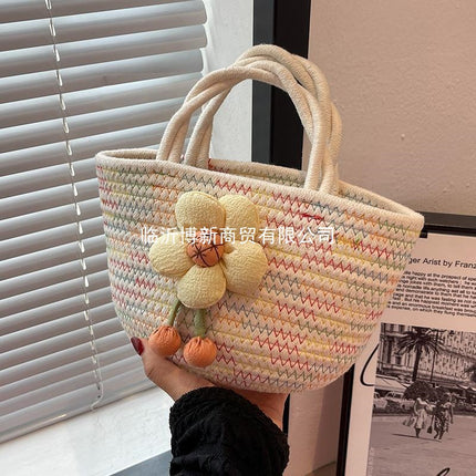 2026 New Style Women's Summer Handbag Woven Tote Bag Cotton Rope Travel Beach Handbag Cross-Border Wholesale