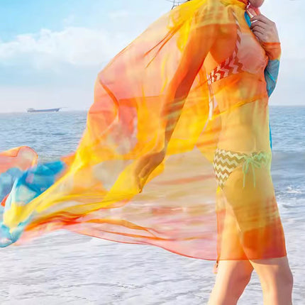 Spring and autumn beach fashion oversized chiffon beach towel women's sunscreen shawl flowery long scarf scarf scarf wholesale