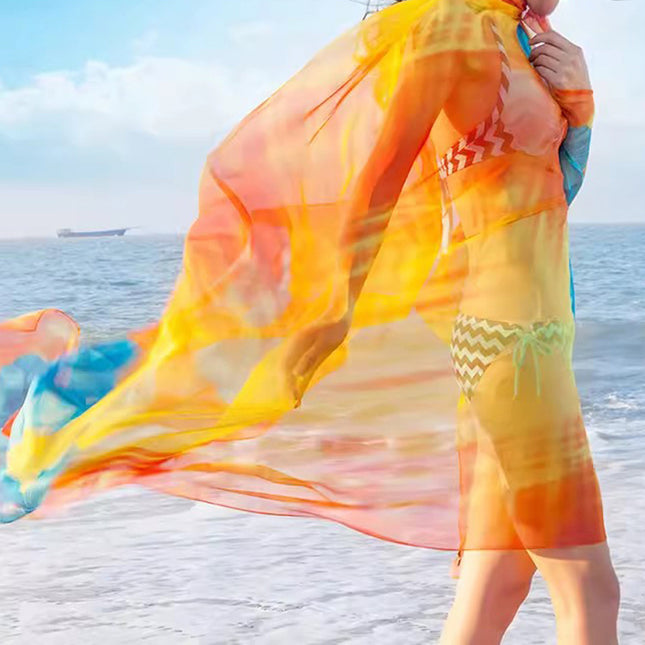 Spring and autumn beach fashion oversized chiffon beach towel women's sunscreen shawl flowery long scarf scarf scarf wholesale