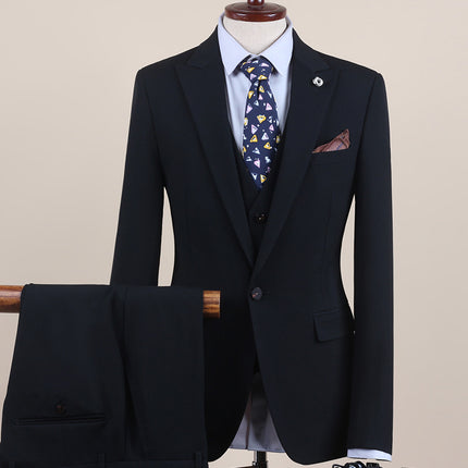 Men's Suit One-Button Three-Piece Set Wedding Groomsman Tuxedo Small Suit Men's Business Formal Wear