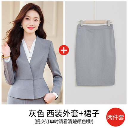 High-End Gray Professional Suit Suit for Women Autumn and Winter 2025 New Hotel Front Desk Jewelry Store Beauty Salon Work Clothes
