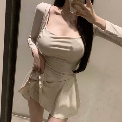 South Korea Dongdaemun Elegant Sexy Figure Camisole Short Cardigan Skirt Three-piece Suit Women