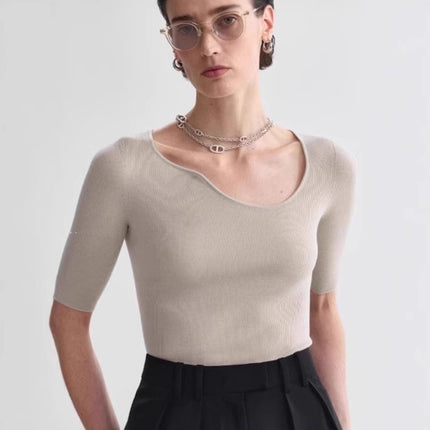 Women's Clothing Factory Unica Same Style Summer Seamless Wool Direct Selling Mid-Sleeve Thin Knitwear Design Top for Women