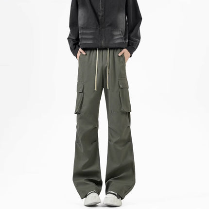 American Retro Maillard Brown Paratrooper Crane Pants for Men and Women Spring Loose Straight Wide Leg Pants Casual Floor Pants