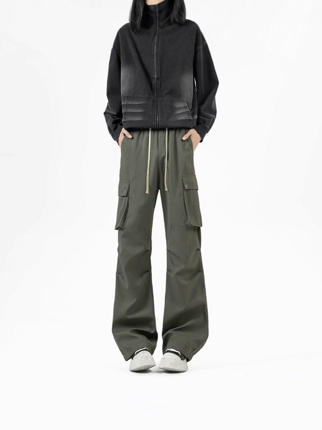 American Retro Maillard Brown Paratrooper Crane Pants for Men and Women Spring Loose Straight Wide Leg Pants Casual Floor Pants