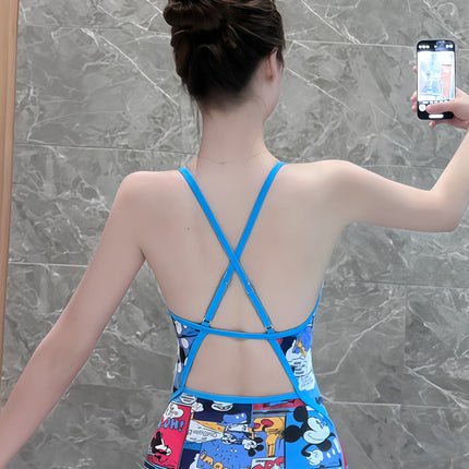 Professional Spaghetti Strap Swimsuit One-Piece Triangle Cartoon Anime Sports Competitive Swimsuit Slimming Backless Training Low-Cut
